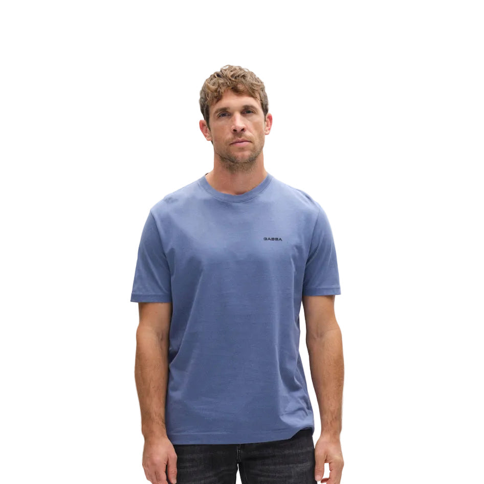Blauw GABdune-logo T-shirt met ronde hals en korte mouwen, vooraan.