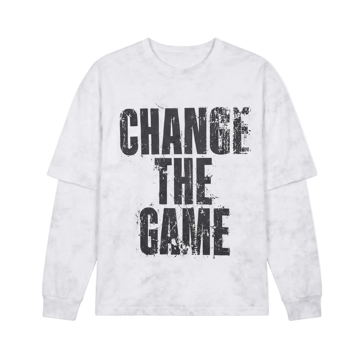 Wit longsleeve shirt met vintage wassing en grote tekstprint voorop