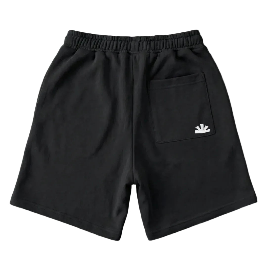 Zwarte sweatshort met elastische taille, zakken en klein embleem op pijp