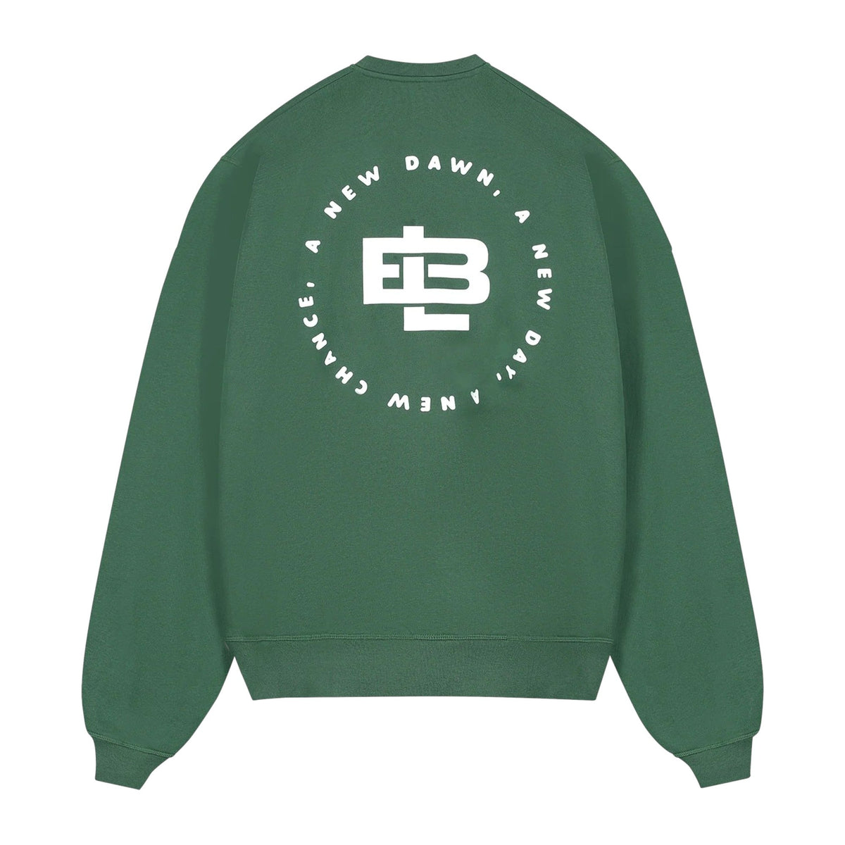 Groene sweater met ronde rugprint en DB-logo, lange mouwen en ronde hals