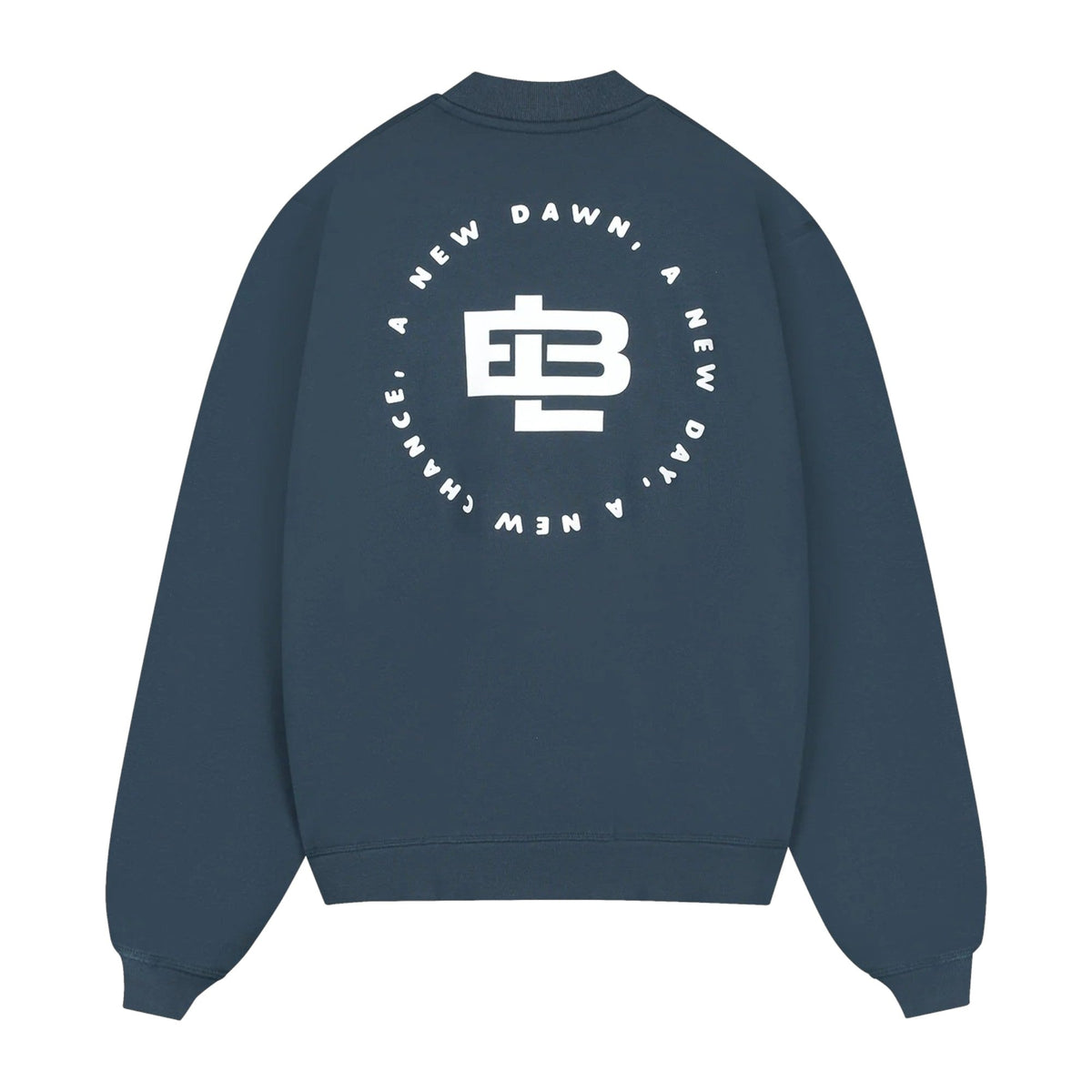 Sweater met ronde hals, donkerblauwe kleur en cirkelprint op de achterkant