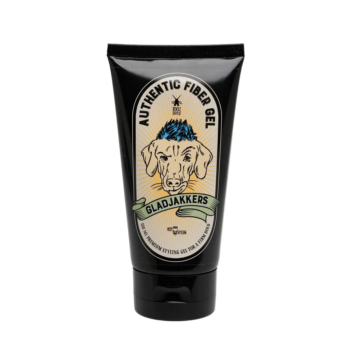 Zwarte Authentic Fiber-gel tube met etiket en opdruk