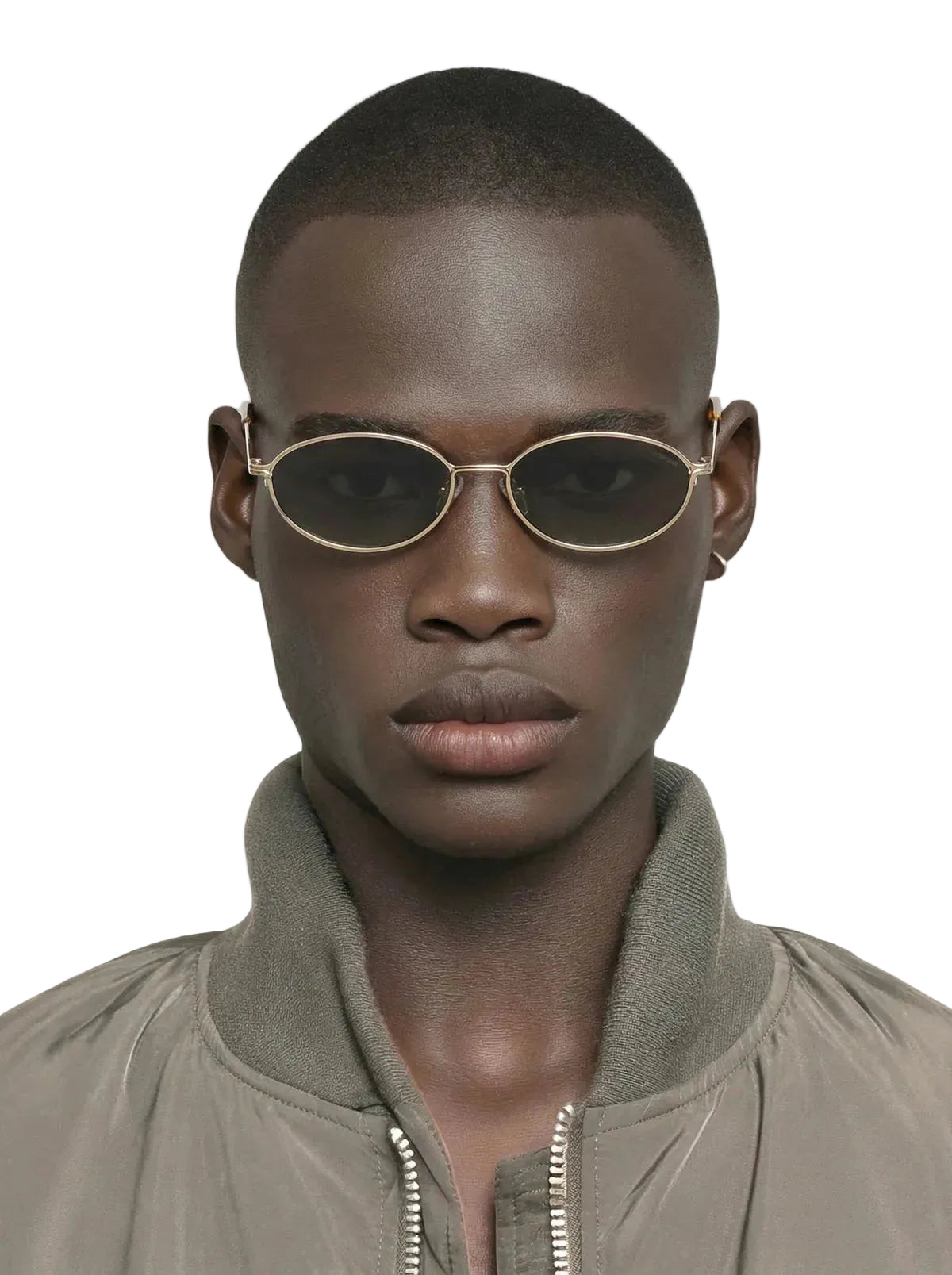 Zonnebril met goudkleurig montuur en ovale donkere lenzen, laag profiel LAB10MENSWEAR.NL