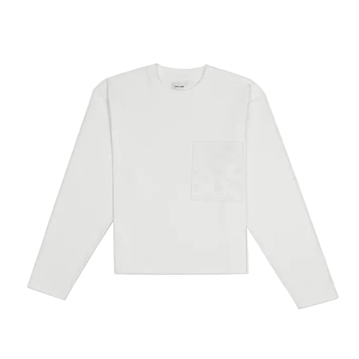 Off-white longsleeve met ronde hals en borstzak, lange mouwen.