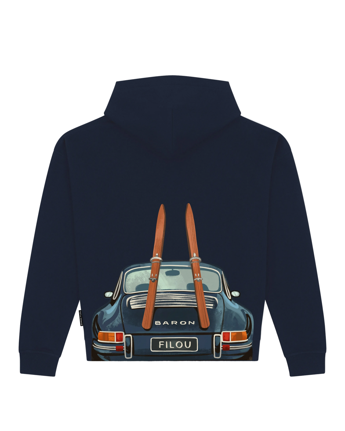 Oversized Backprint Hoodie Car With Skis - Oxford Blue