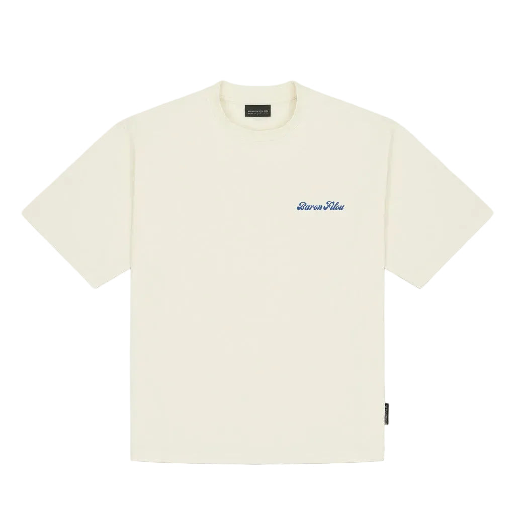 Oversized off-witte T-shirt met kleine borstprint