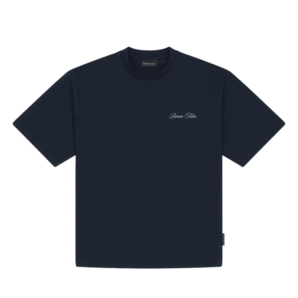 Oversized navy T-shirt met kleine borstprint