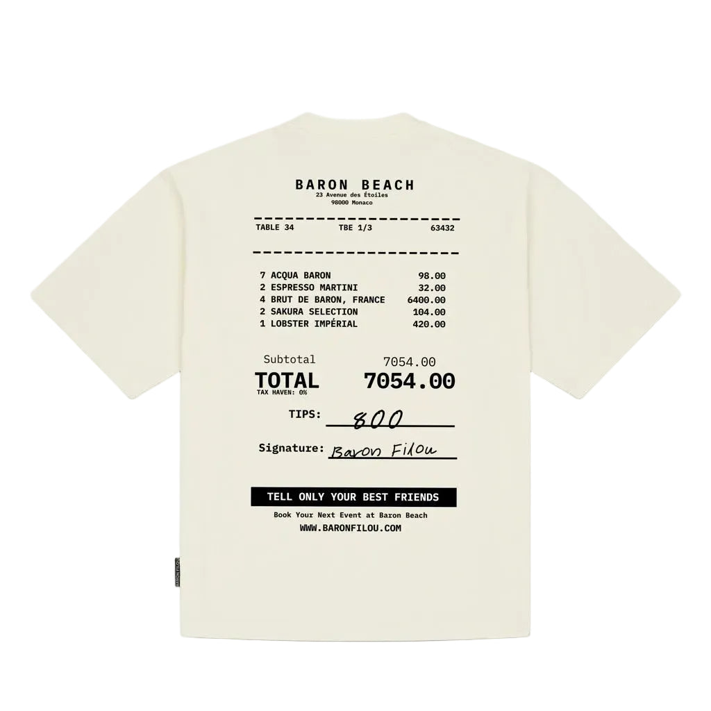 Oversized off-white T-shirt met grote rugprint en tekst BARON BEACH