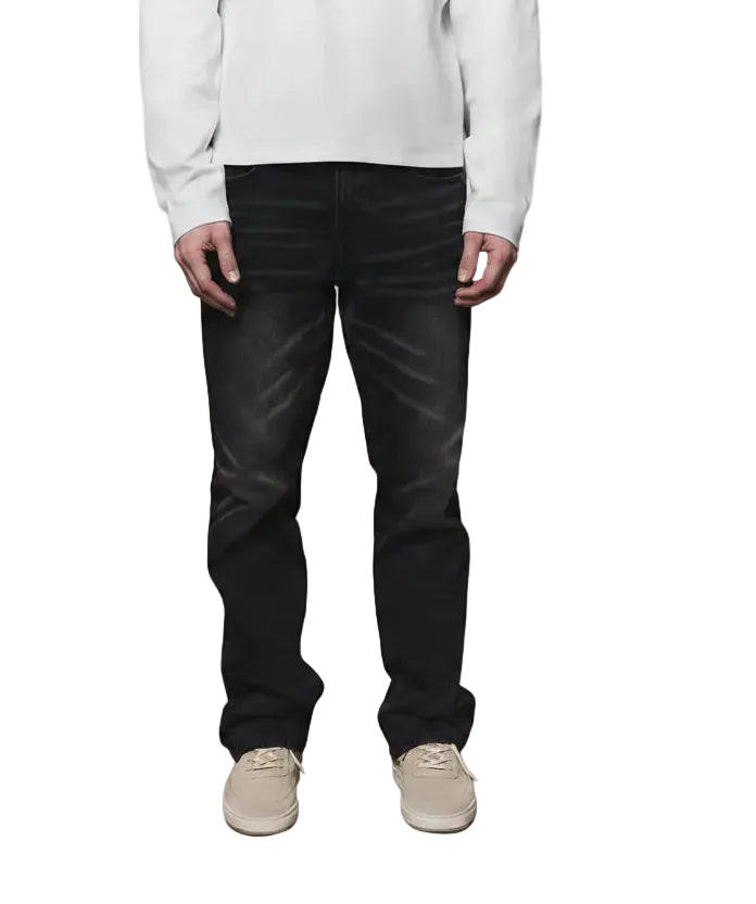 Zwarte gewassen denim jeans, rechte pijpen, knoop- en ritssluiting, 5 zakken