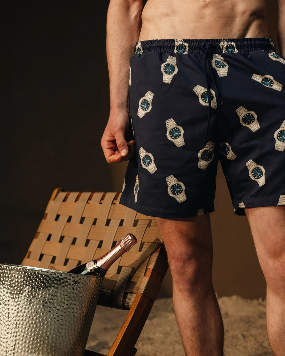 Baron Filou Swim Shorts Allover Watches - Navy Blue - lab10menswear.nl
