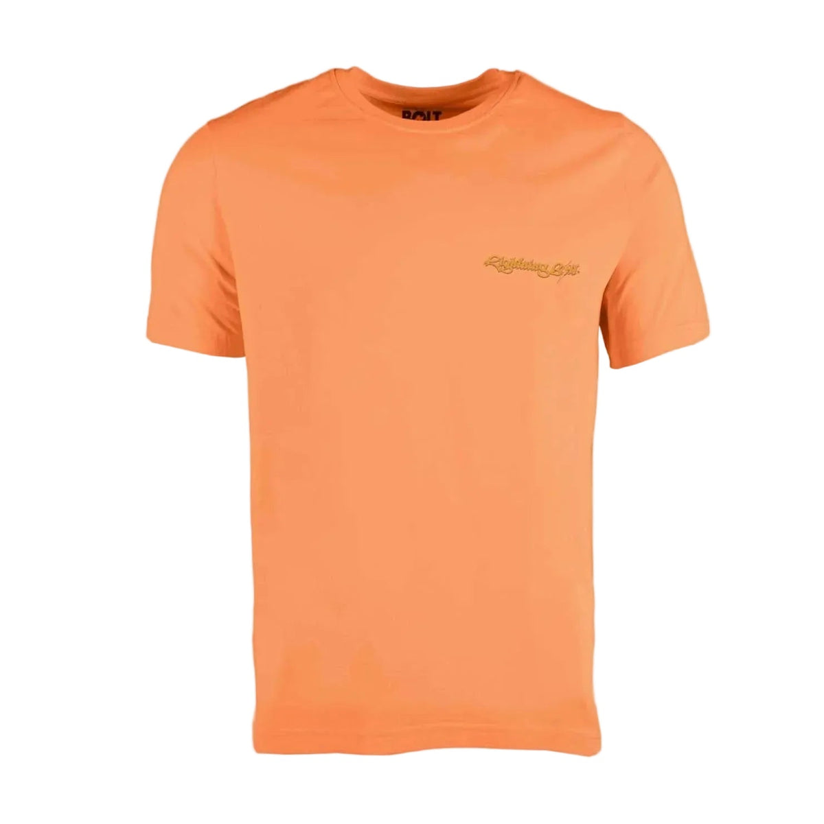 Oranje T-shirt met klein borstlogo en korte mouwen