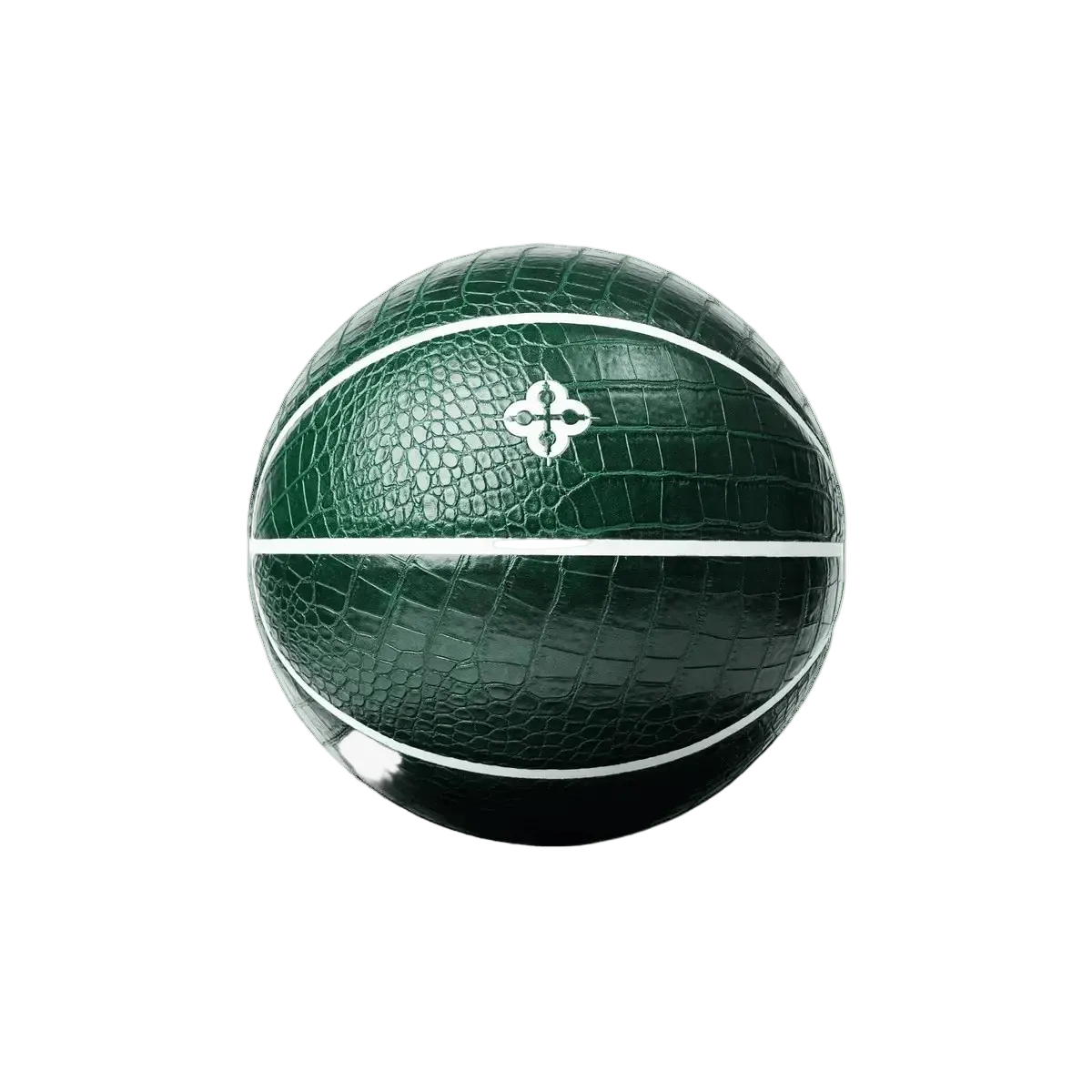 Donkergroene basketbal met glanzend krokodillenstructuur en wit logo