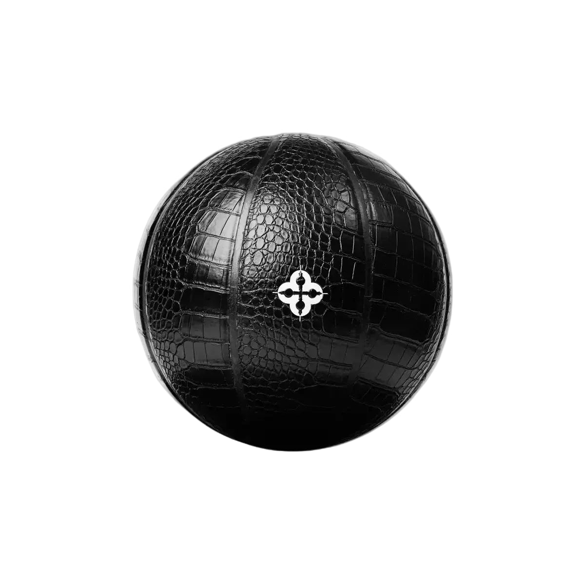Donkere basketbal met krokodillennerfstructuur en wit embleem