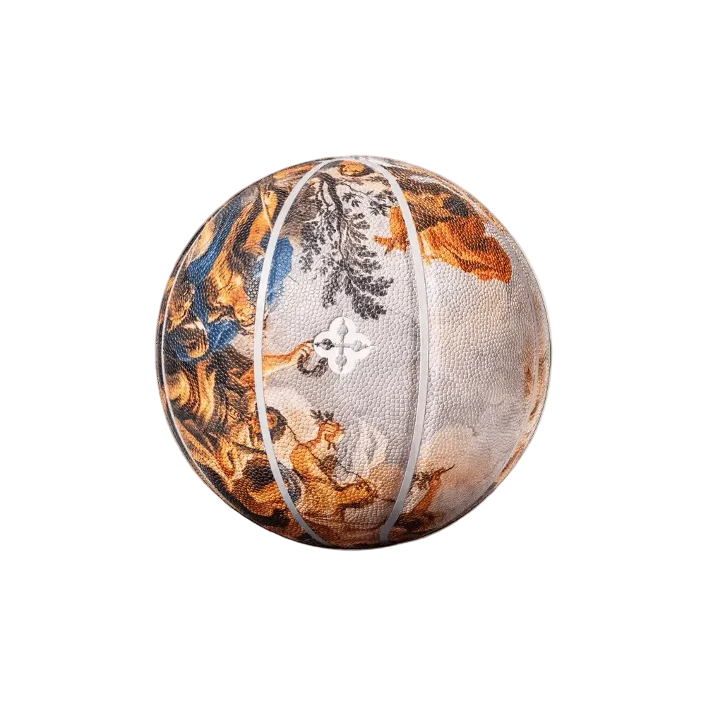 Basketbal met dieren- en mythologieprint, bruin-oranje, grijs en witte strepen