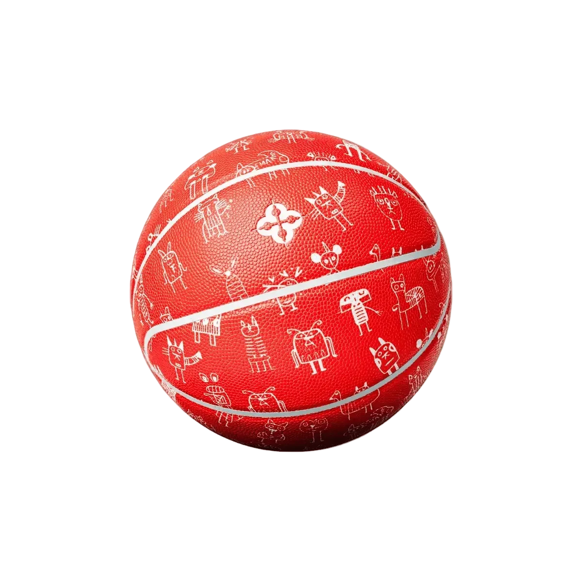 Rode basketbal met wit patroon en subtiele stiksels op het oppervlak