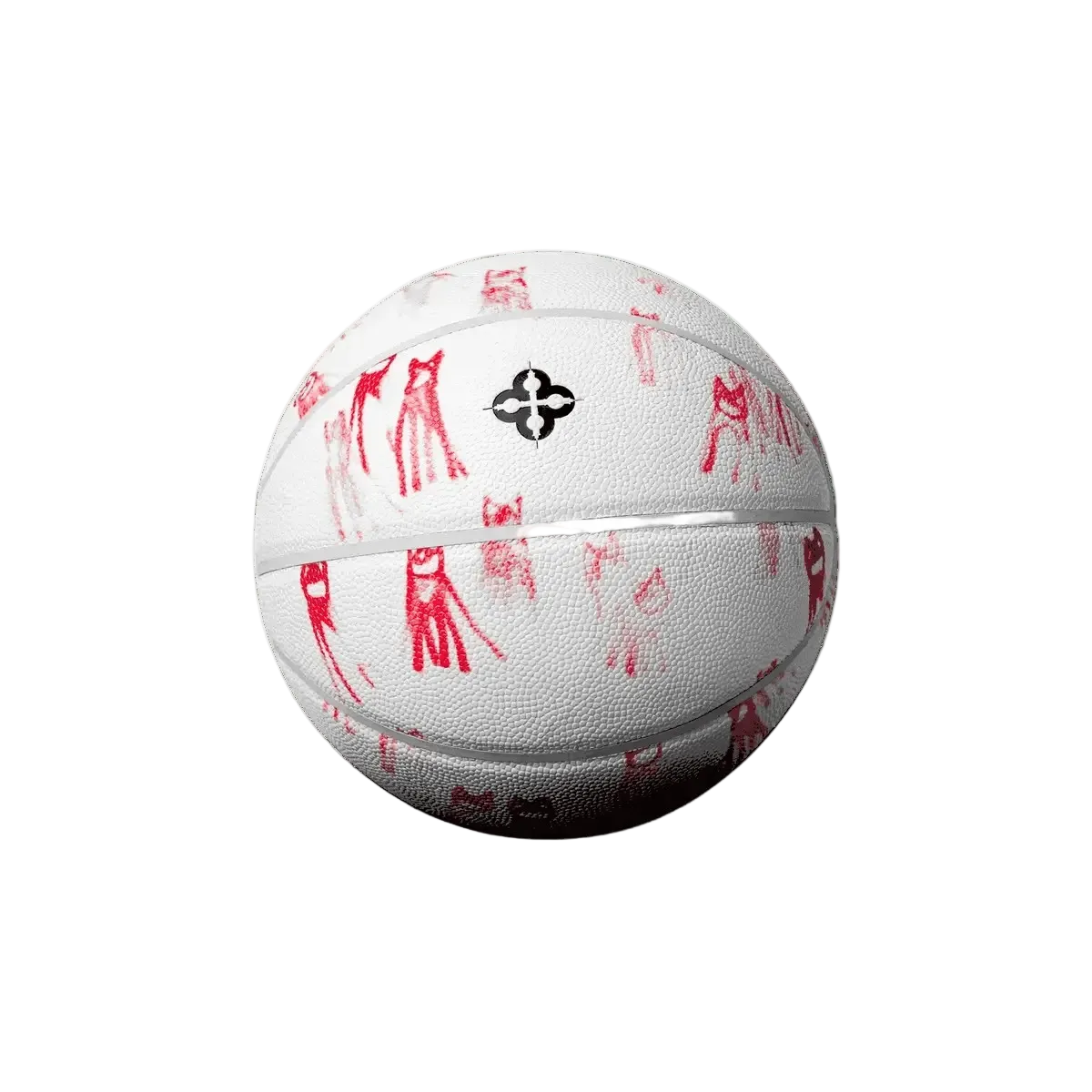 Witte basketbal met rode grafische print en grijze rand