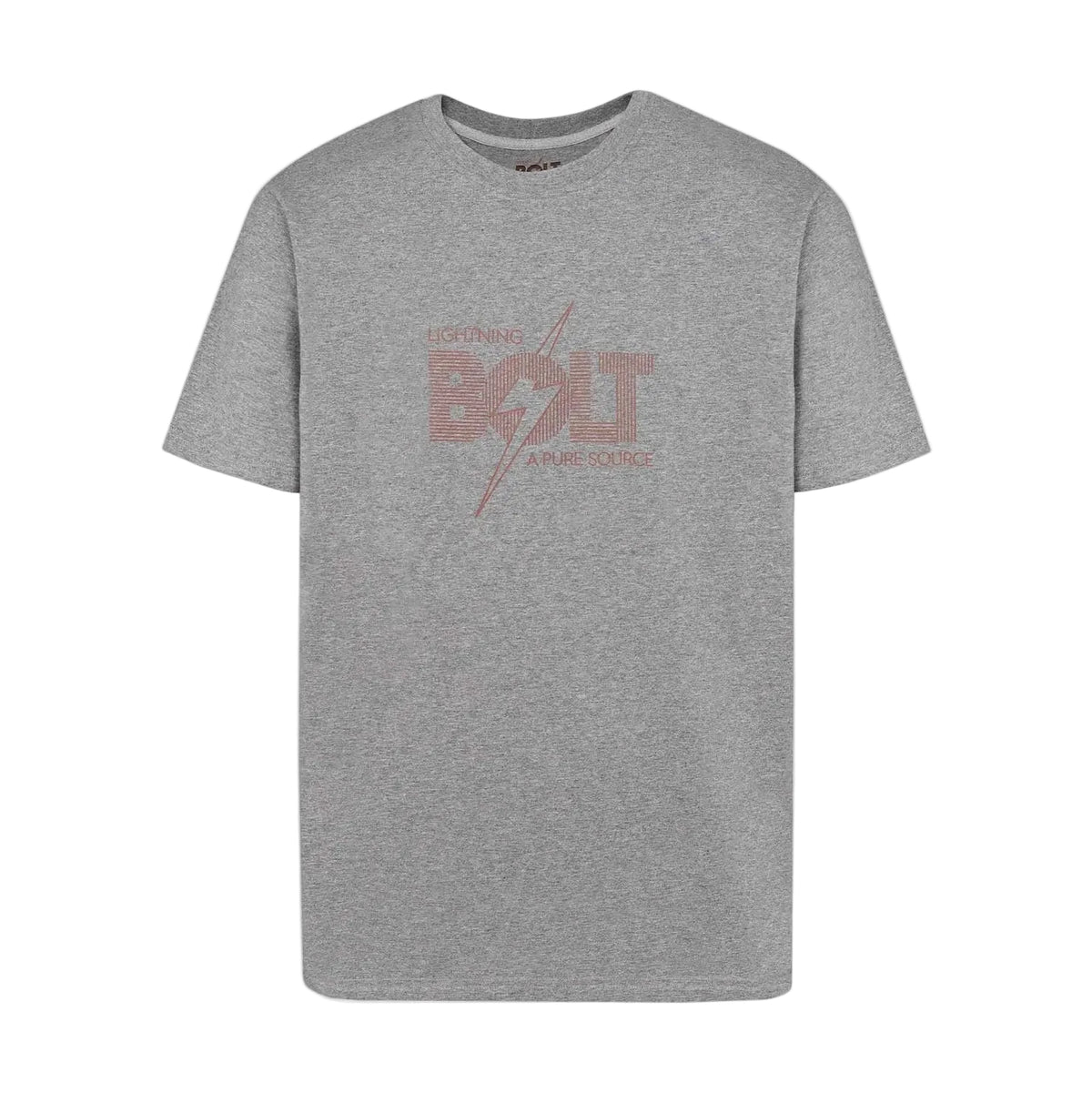 Grijs T-shirt met ronde hals en korte mouwen, rood grafische print op de borst