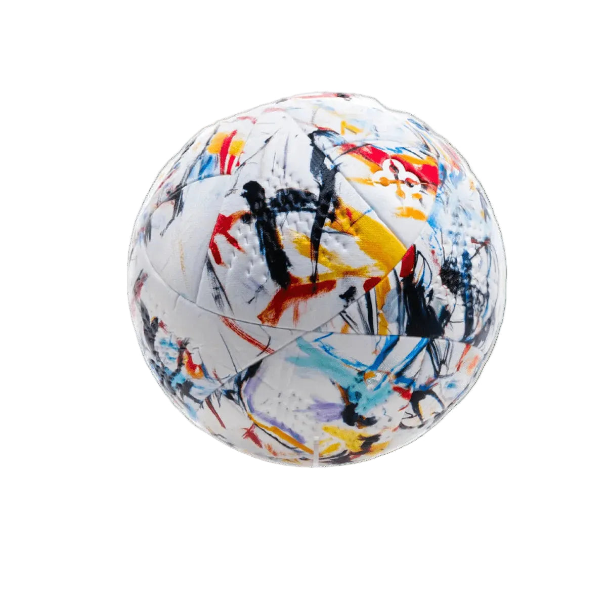 Gekleurde voetbal met abstracte graffiti-print, wit en blauwe details