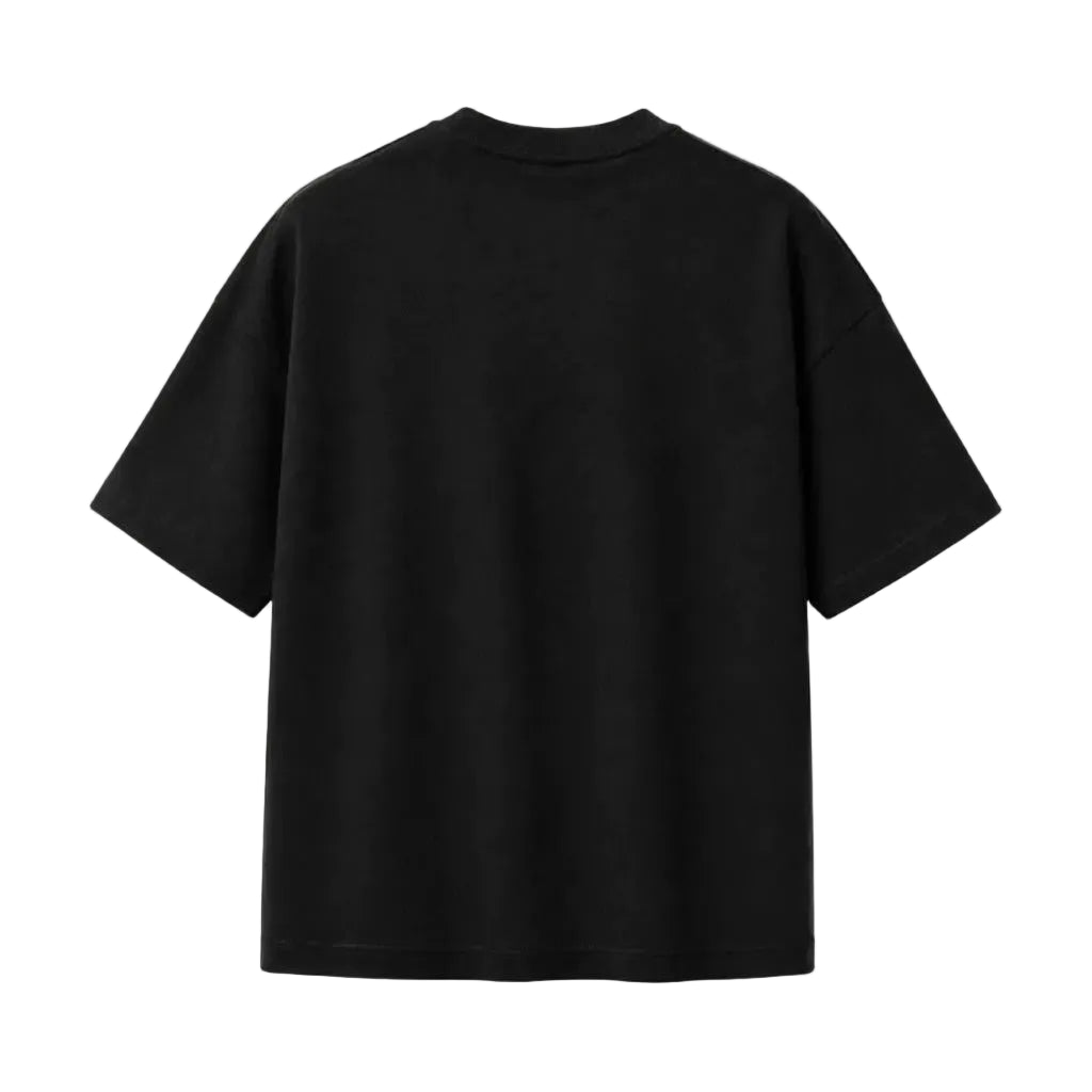 Zwarte effen T-shirt met ronde hals en korte mouwen.