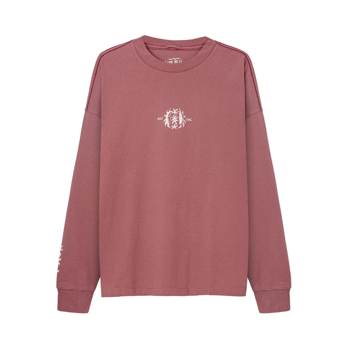 Roze longsleeve met ronde hals en kleine voorprint, lange mouwen