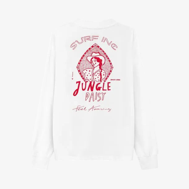 Wit longsleeve shirt met grote jungle- en tekstprint op de rug