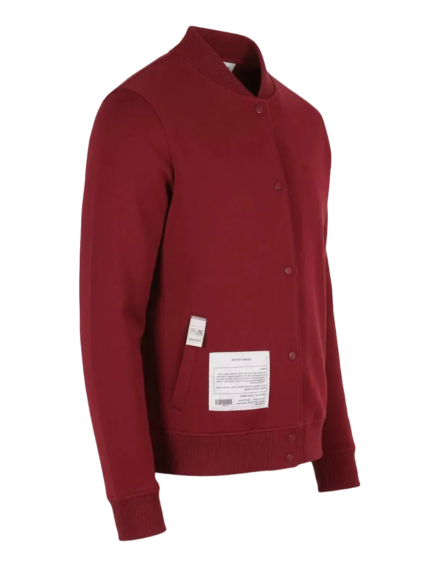 Bordeaux bomberjack met achteraanzicht, knoopsluiting en label in zak LAB10MENSWEAR.NL