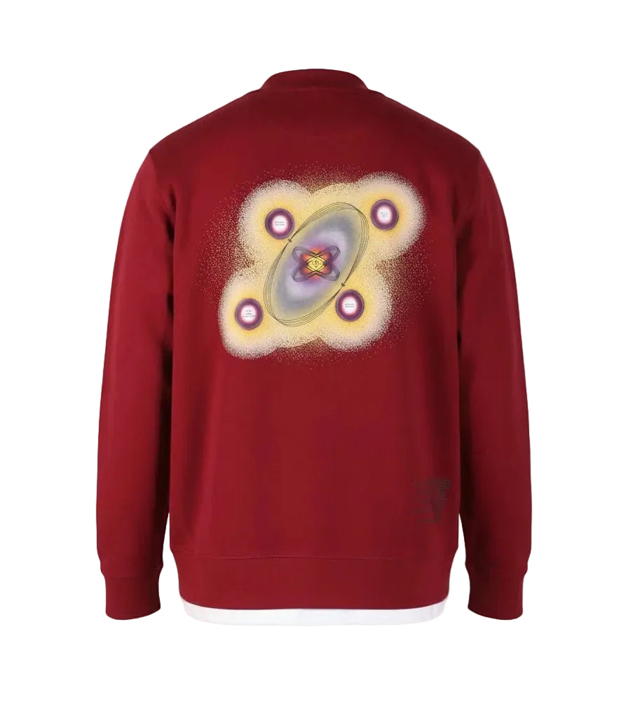Bordeaux bomberjack met grote abstracte bloemprint op de rug