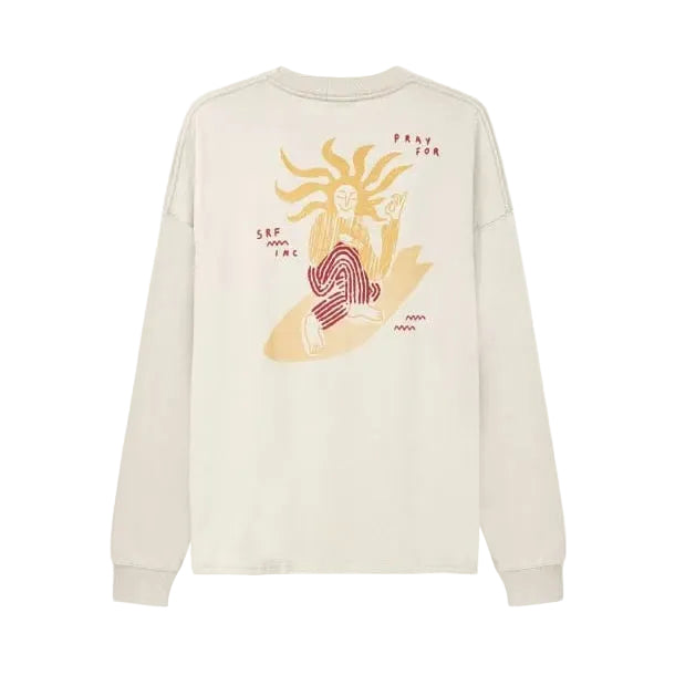 Vuilwitte longsleeve met rugprint van zon en kleurrijke grafiek, lange mouwen