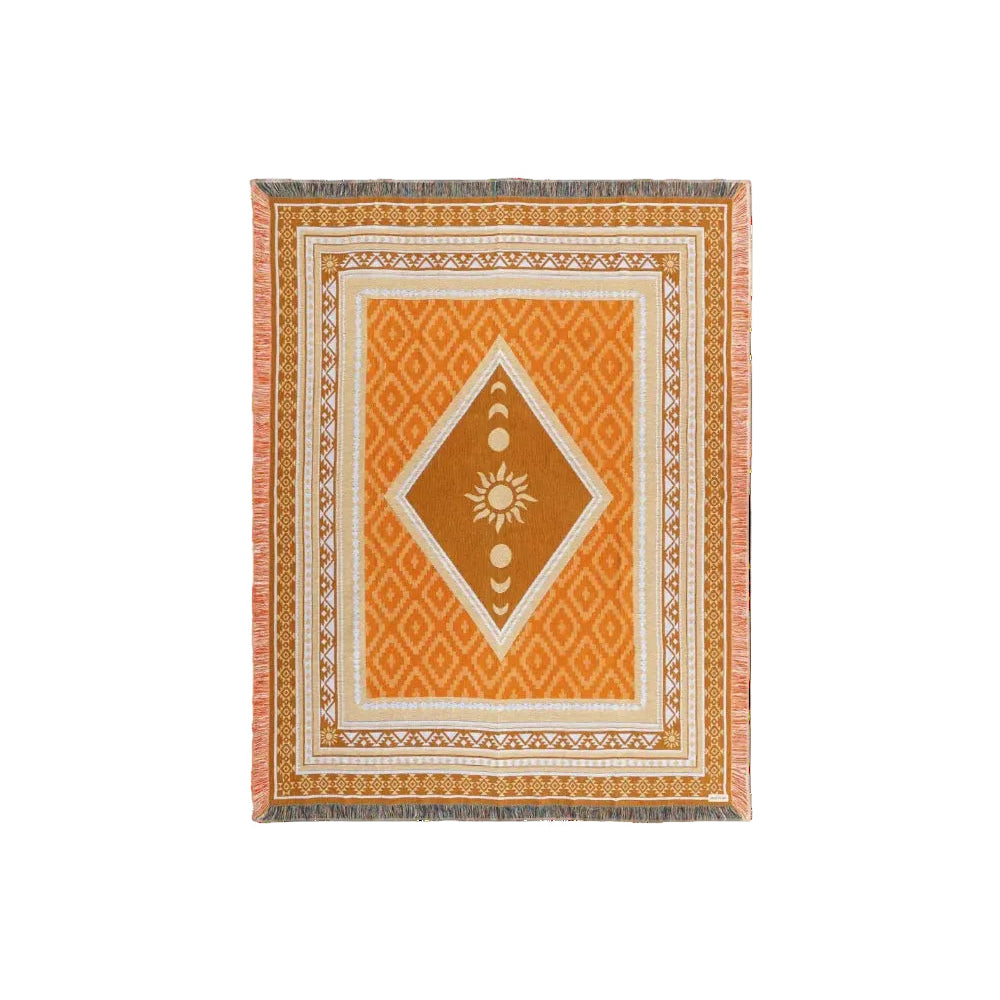 Oranje sierdeken met geometrisch ruitmotief en franjerand