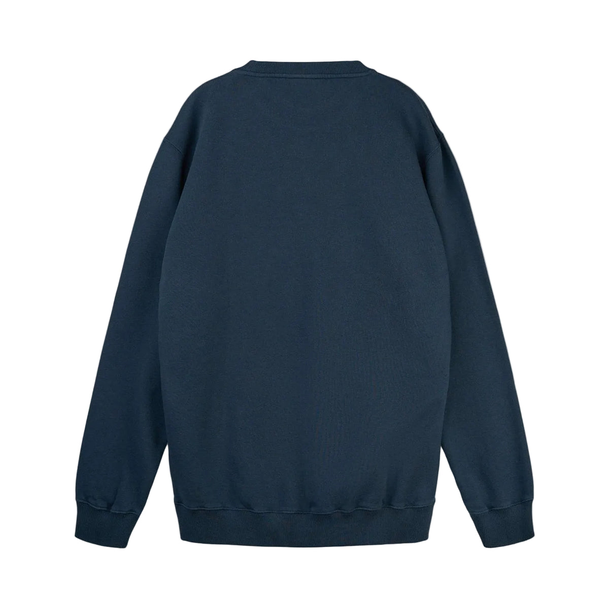 Donkereblauwe crewneck sweater achterkant, effen design