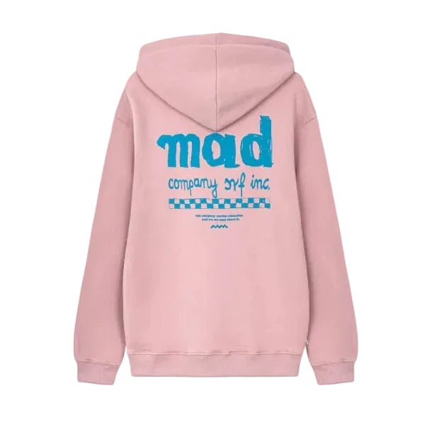 Roze hoodie met capuchon, grote rugprint met 'mad' en tekstlogo