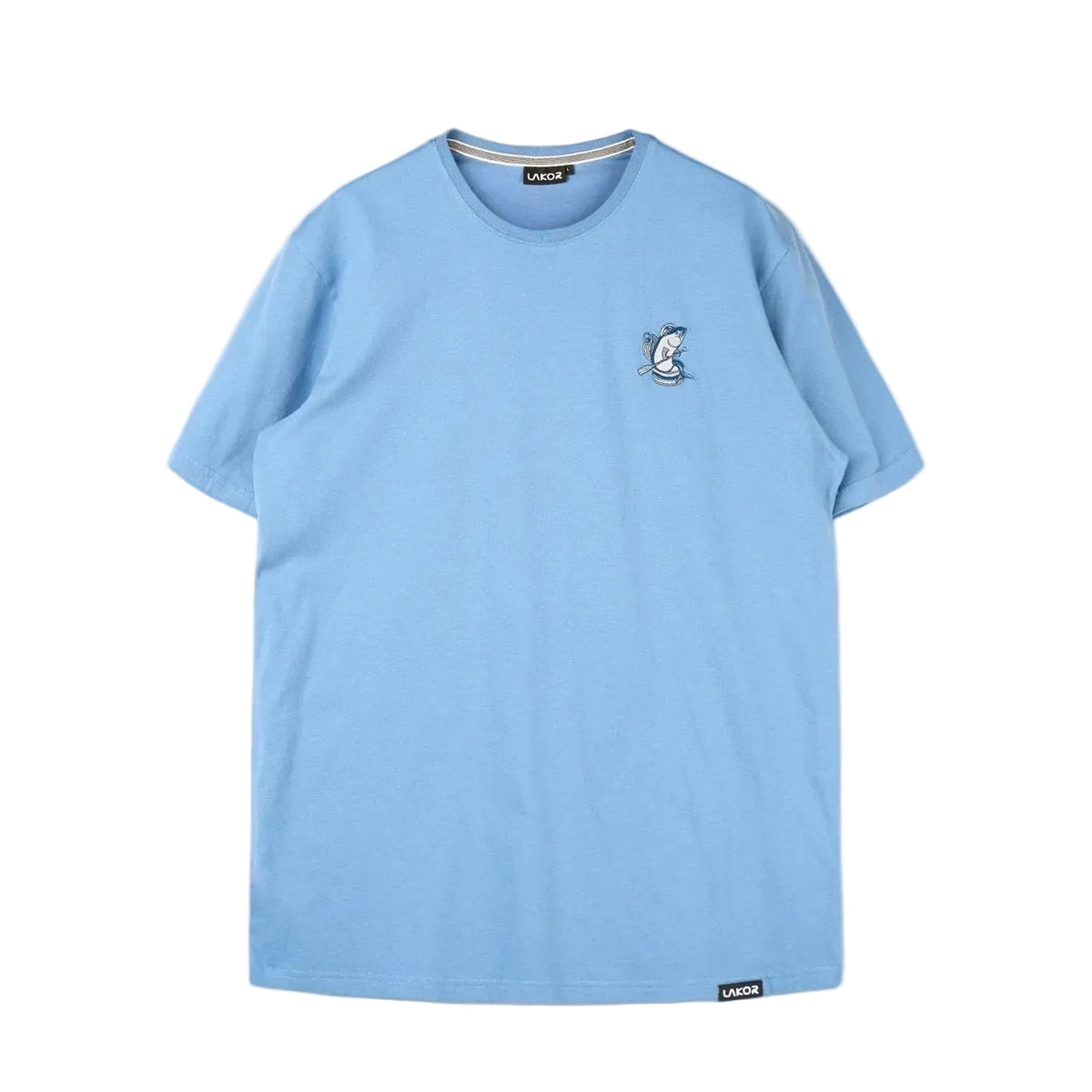 Blauw T-shirt met ronde hals en kapitein-tuna borstprint
