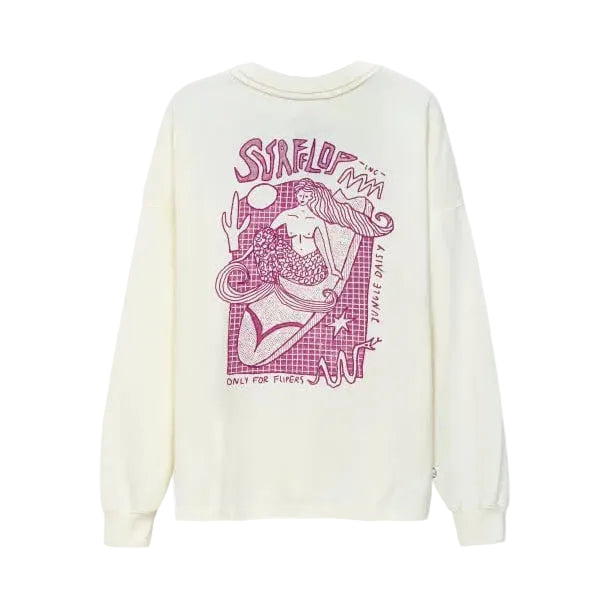 Off-white longsleeve met grote roze rugprint en ronde hals, plat