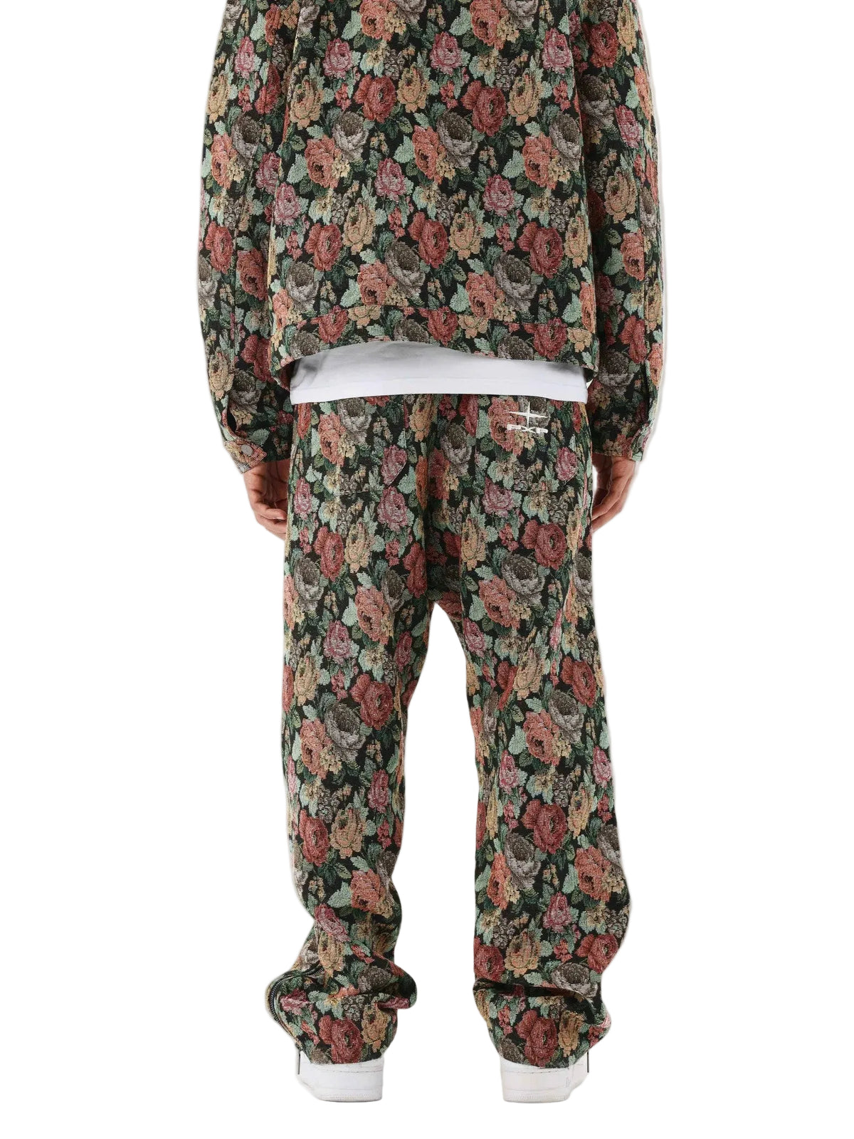 Jeans met bloemenpatroon, losse broek met wijde pijpen en manchet aan de enkel