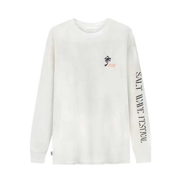 Vintage witte long sleeve, effen voorpand met klein borstlogo en mouwtekst