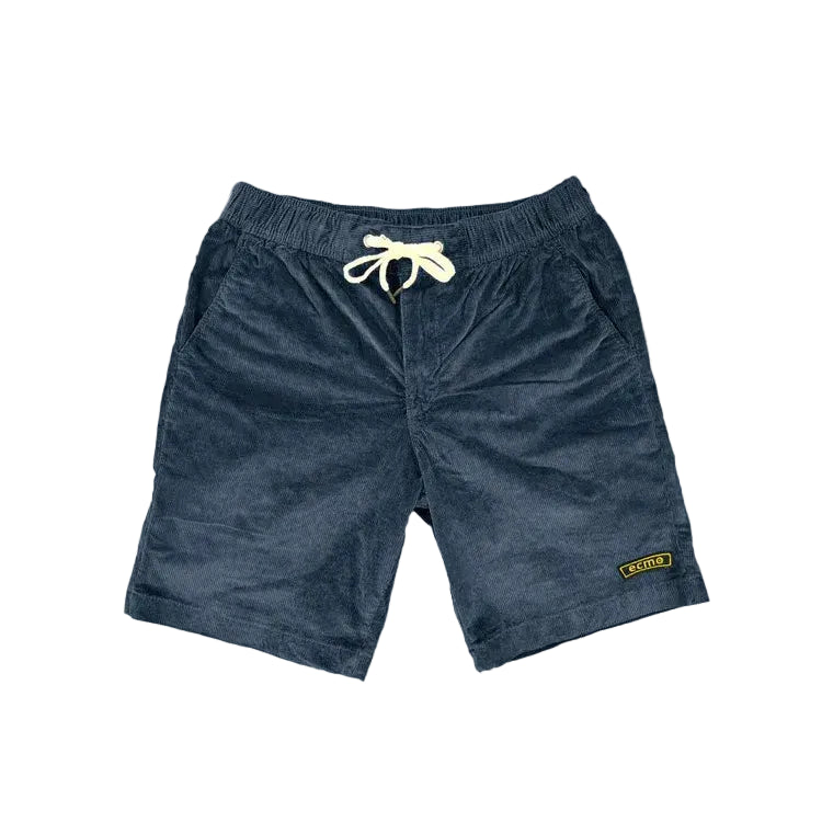 Donkerblauwe corduroy shorts met verstelkoord, elastische tailleband en ecmo badge