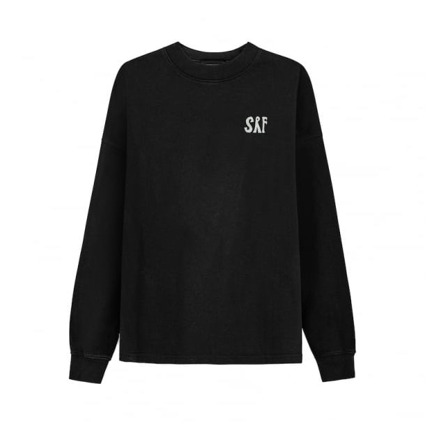 Zwarte longsleeve met klein borstlogo, ronde hals, lange mouwen