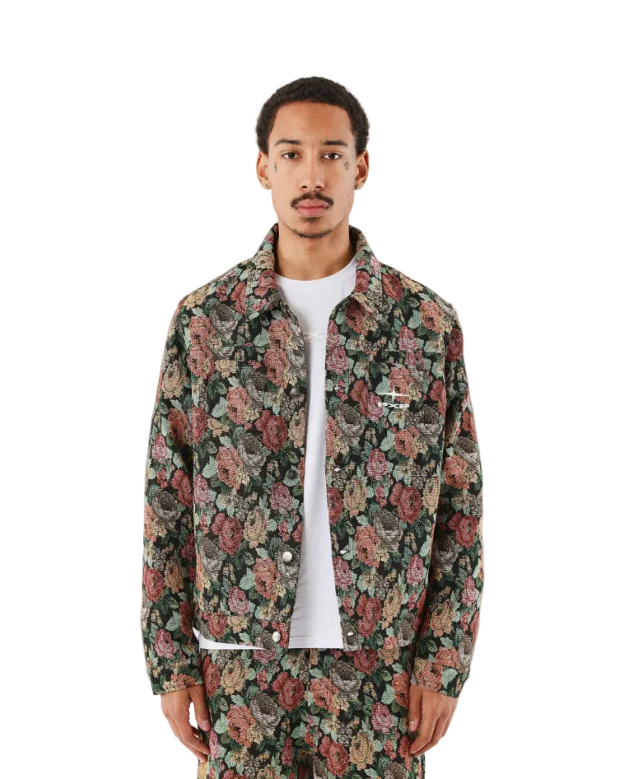 Bloemenpatroon jas met kleurrijke bloemenprint, open kraag en lange mouwen