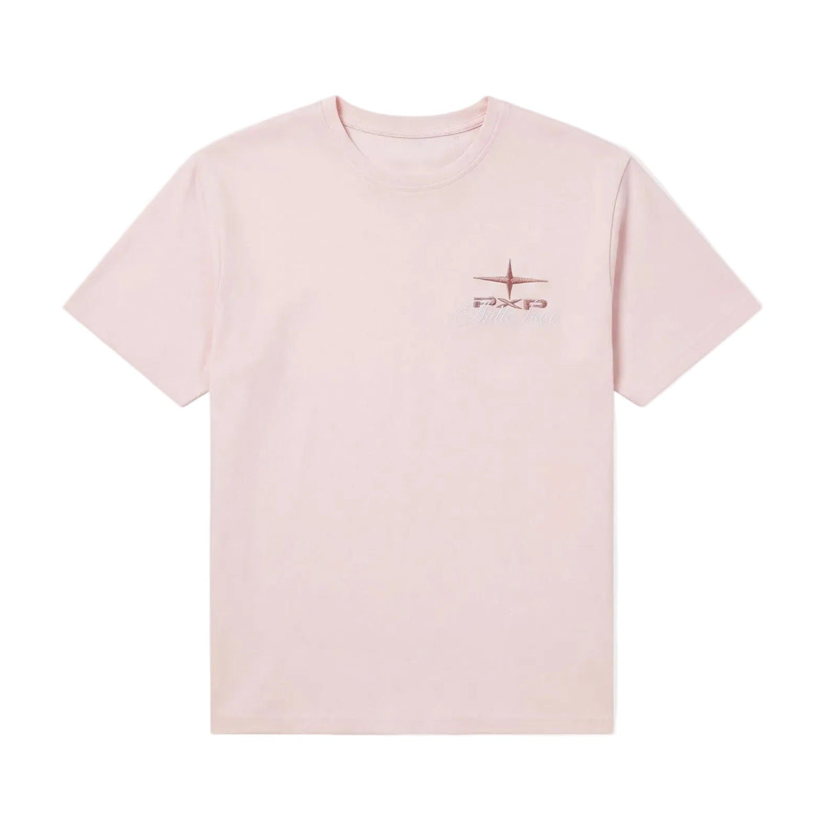 Roze T-shirt met korte mouwen en kleine borstprint