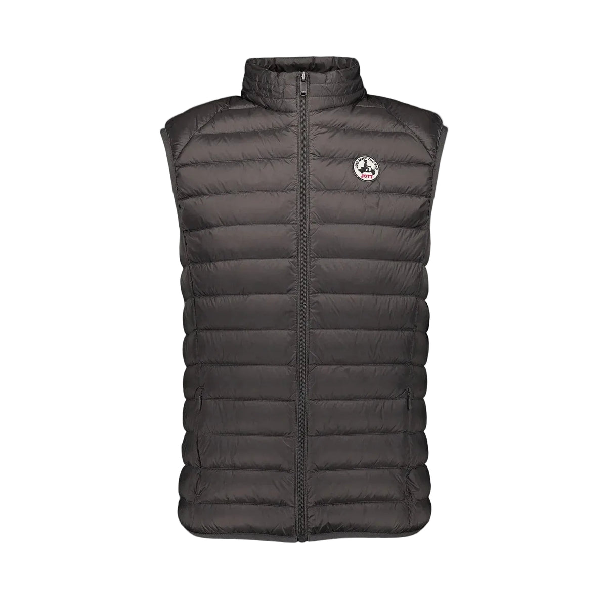 Tom Dons bodywarmer antraciet zonder mouwen, doorgestikt met opstaande kraag en rits.