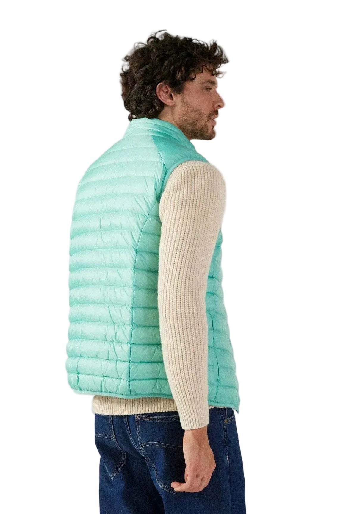 Tom Dons mouwloze bodywarmer met doorgestikte banen en opstaande kraag, zijaanzicht