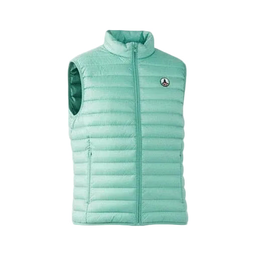 Tom Dons bodywarmer in lagune groen met opstaande kraag en doorlopende rits