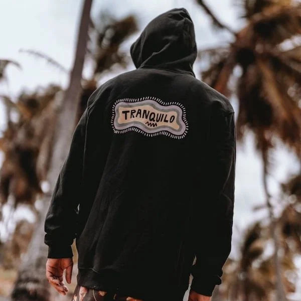 Zwarte hoodie met capuchon en rugprint, lange mouwen