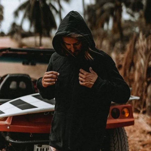 Zwarte hoodie met capuchon en trekkoord, kangoeroezak, lange mouwen