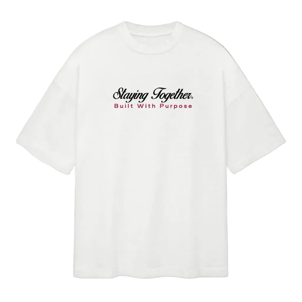 Wit T-shirt met zwarte tekstprint op borst