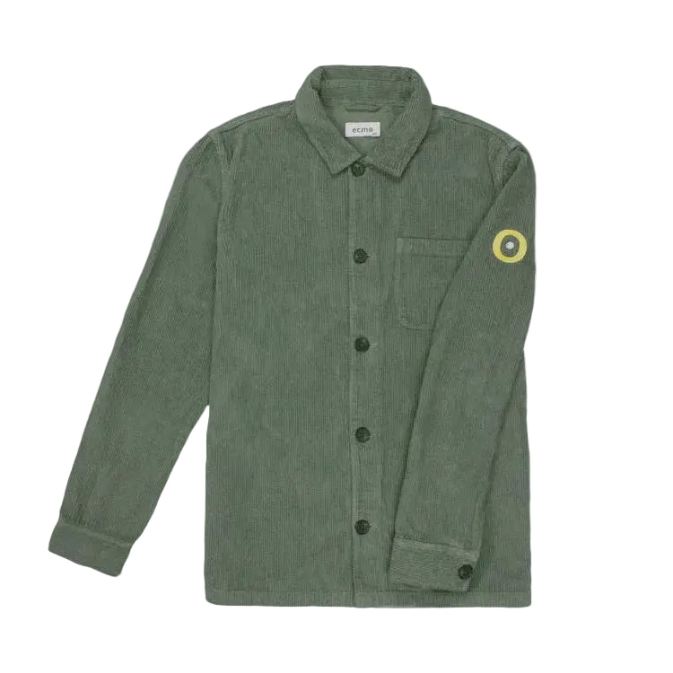 Groene corduroy werkjacket met kraag, borstzak en ronde patch