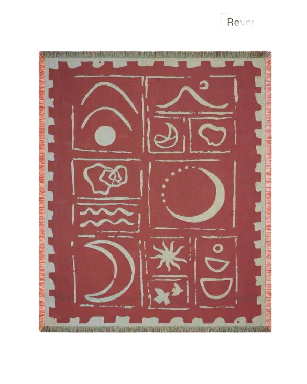 Zephyr Ruby deken met abstract patroon, omzoomde randen en franjes