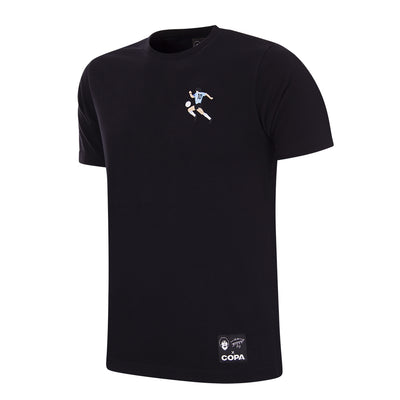 Zwart T-shirt met kleine voetballerprint op de borst