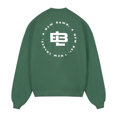 Groene sweater met ronde rugprint en DB-logo, lange mouwen en ronde hals