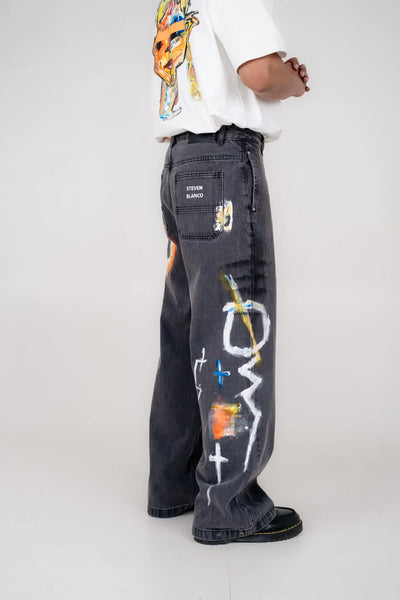 steven blanco The Brushstroke Denim Jeans - Dark Grey